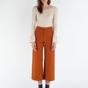 Lykke Wullf Wide Leg Crop Sandi Pant in Rust Color